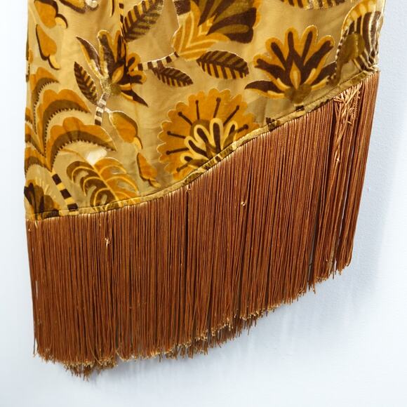 Farm Rio Golden Yellow Velvet One Shoulder Fringe Dress - Picture 14 of 16